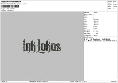 Ink Lokos Embroidery File 6 sizes