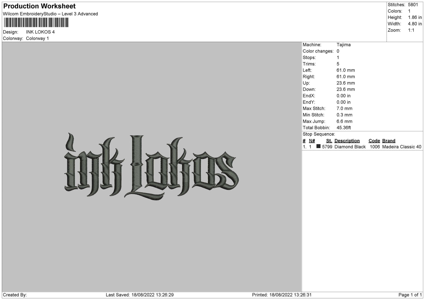 Ink Lokos Embroidery File 6 sizes