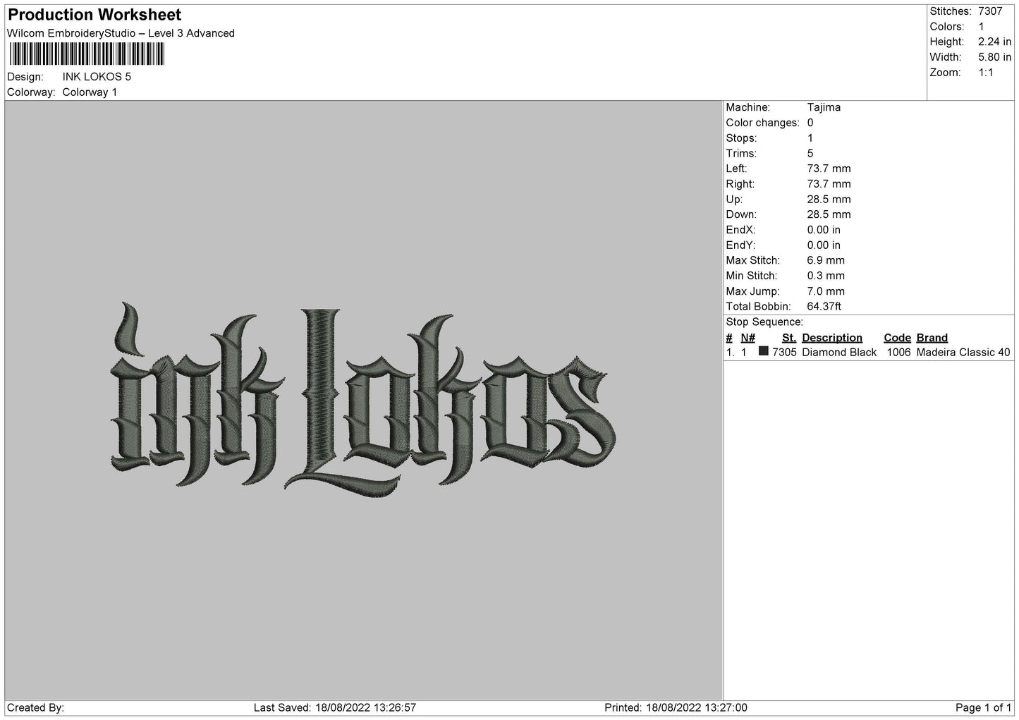 Ink Lokos Embroidery File 6 sizes