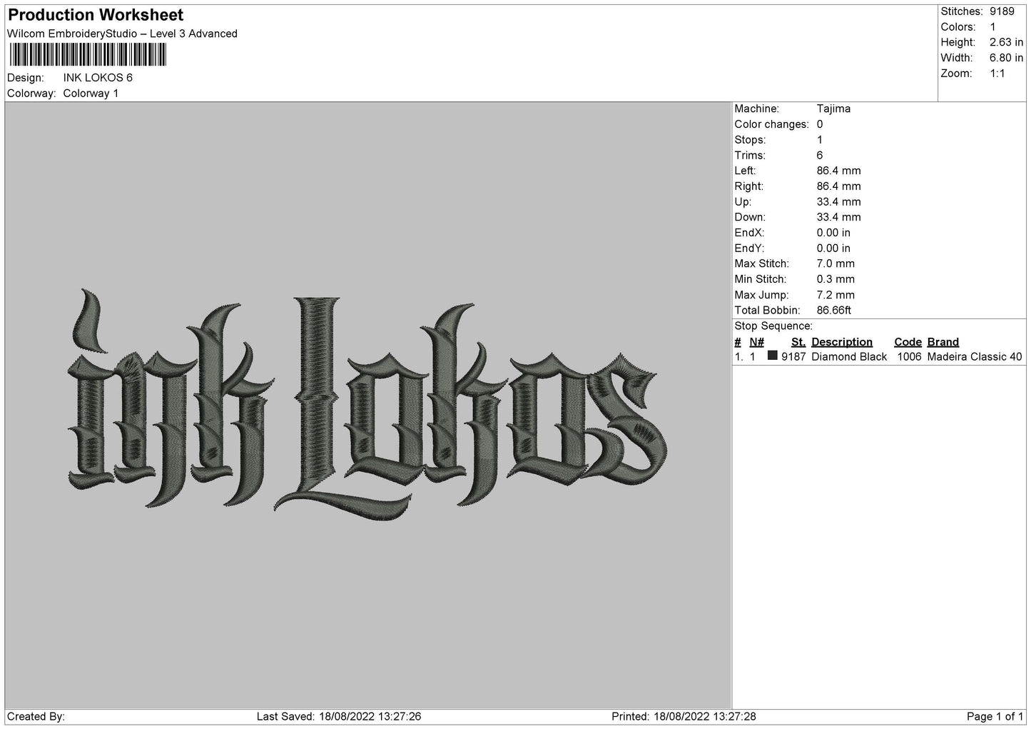 Ink Lokos Embroidery File 6 sizes