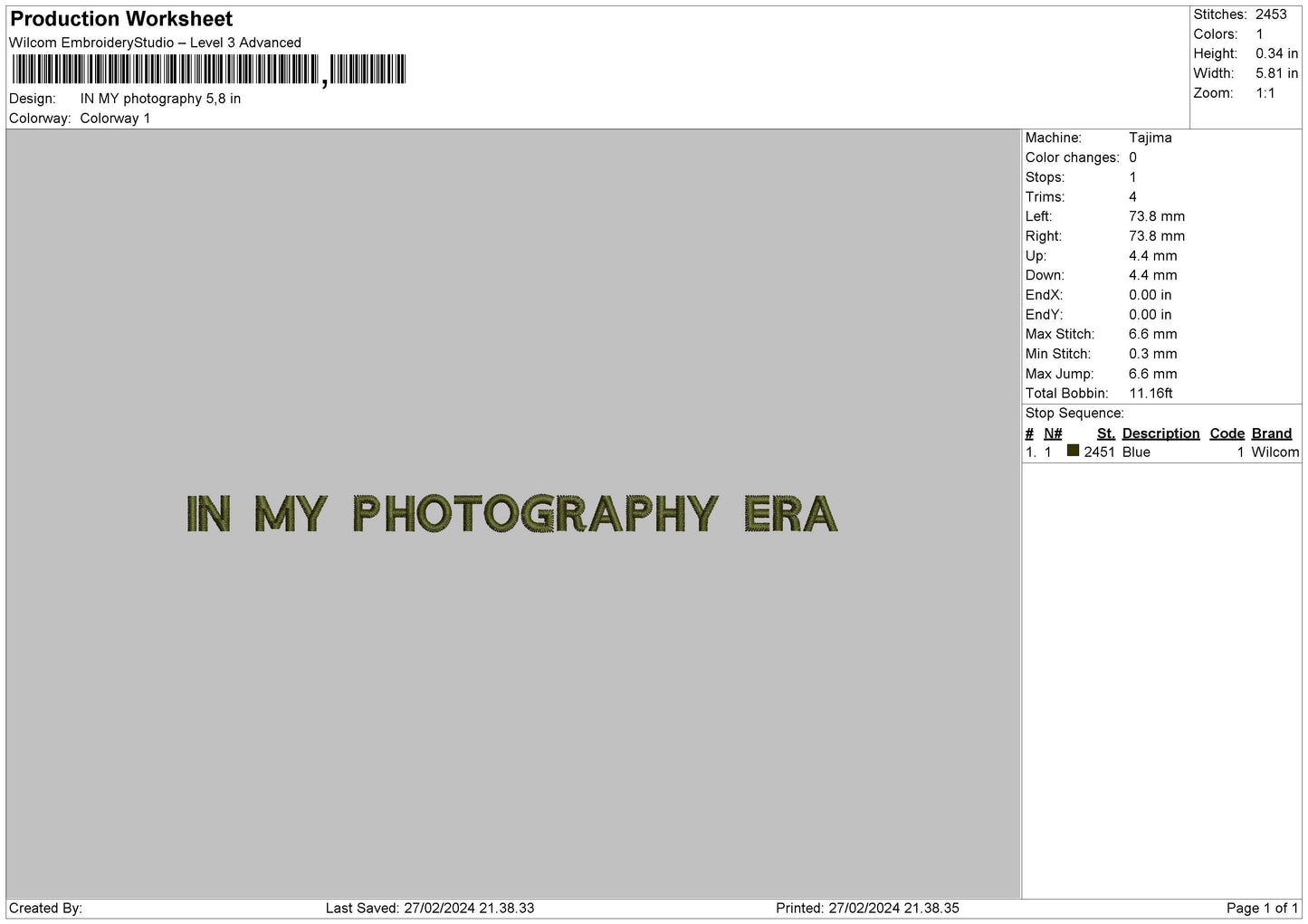 Photo era 2702 Embroidery File 6 sizes