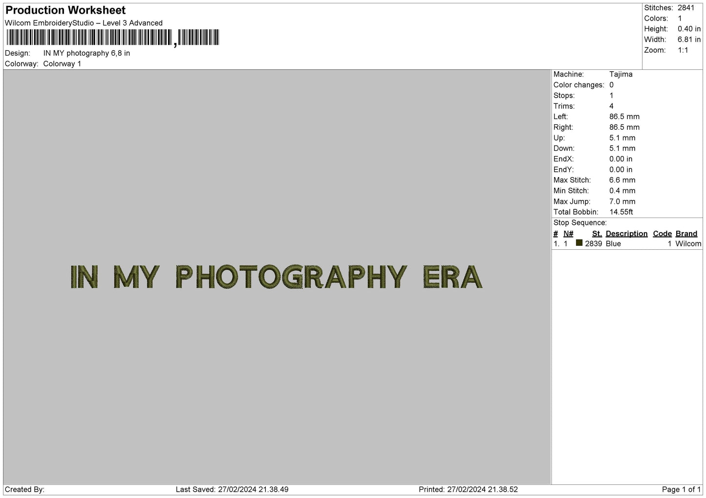 Photo era 2702 Embroidery File 6 sizes