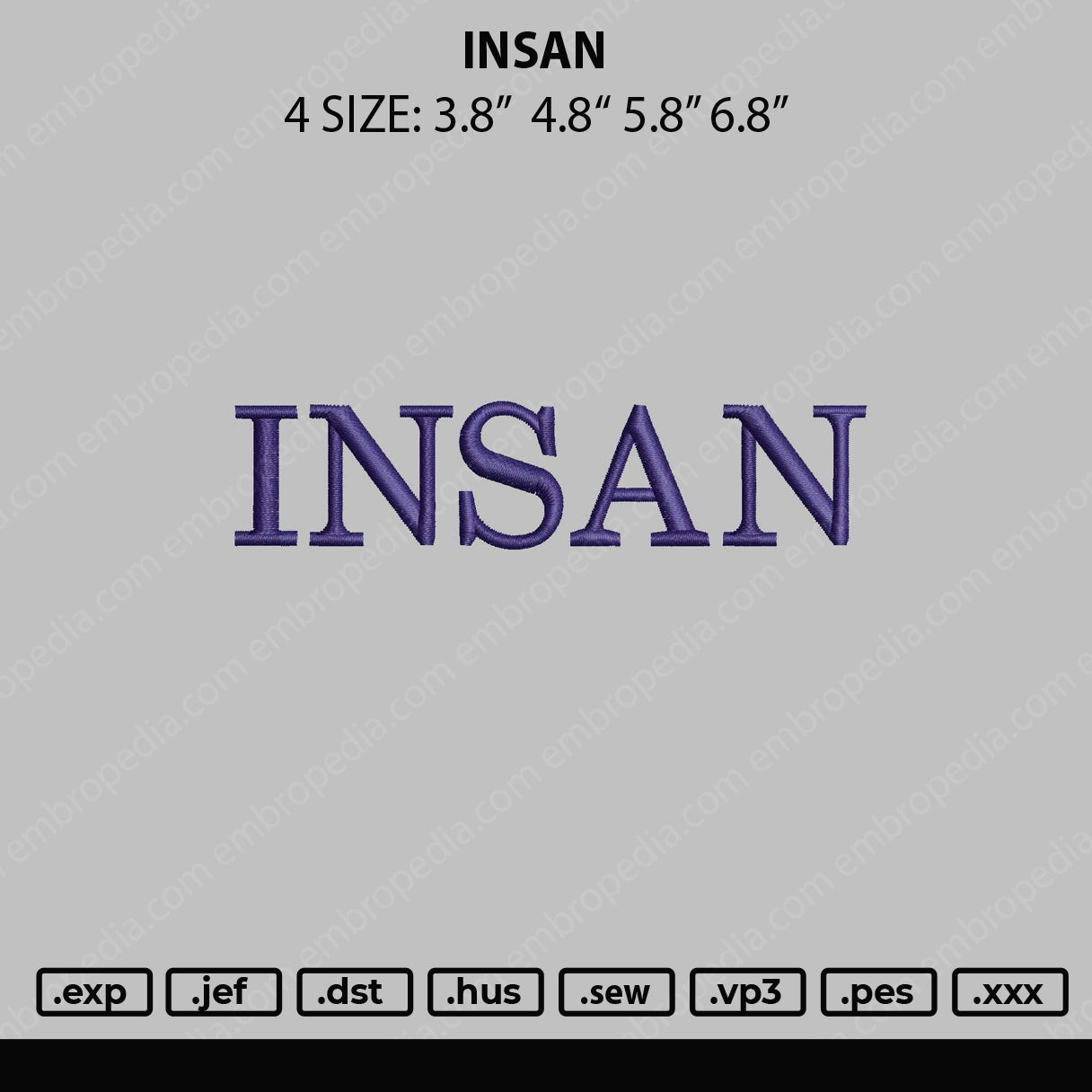 Insan Embroidery File 4 sizes
