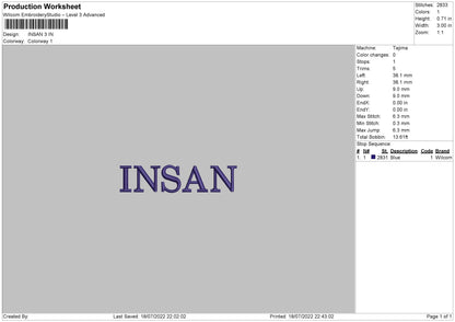 Insan Embroidery File 4 sizes
