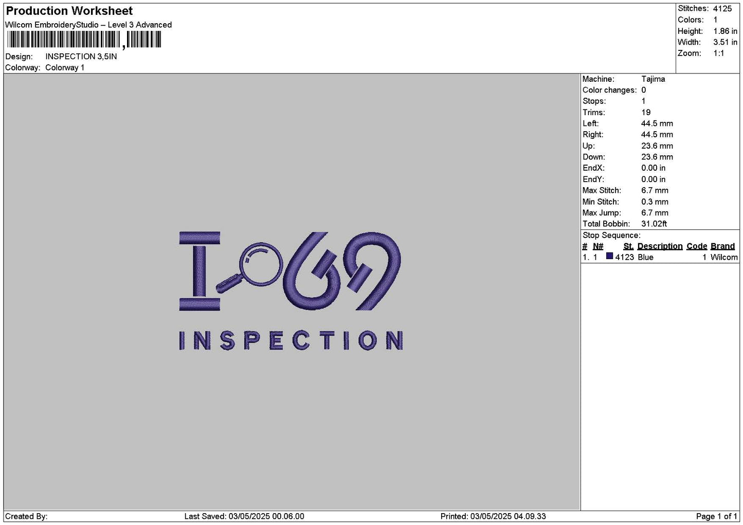Inspectiontext Embroidery File 6 sizes