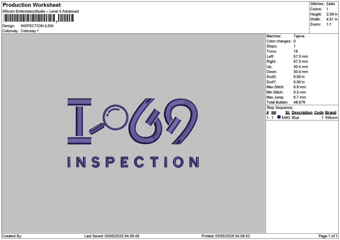 Inspectiontext Embroidery File 6 sizes