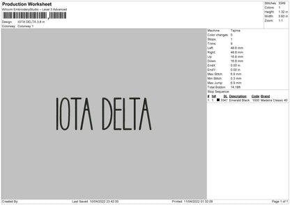 Iota Delta Embroidery File 4 size