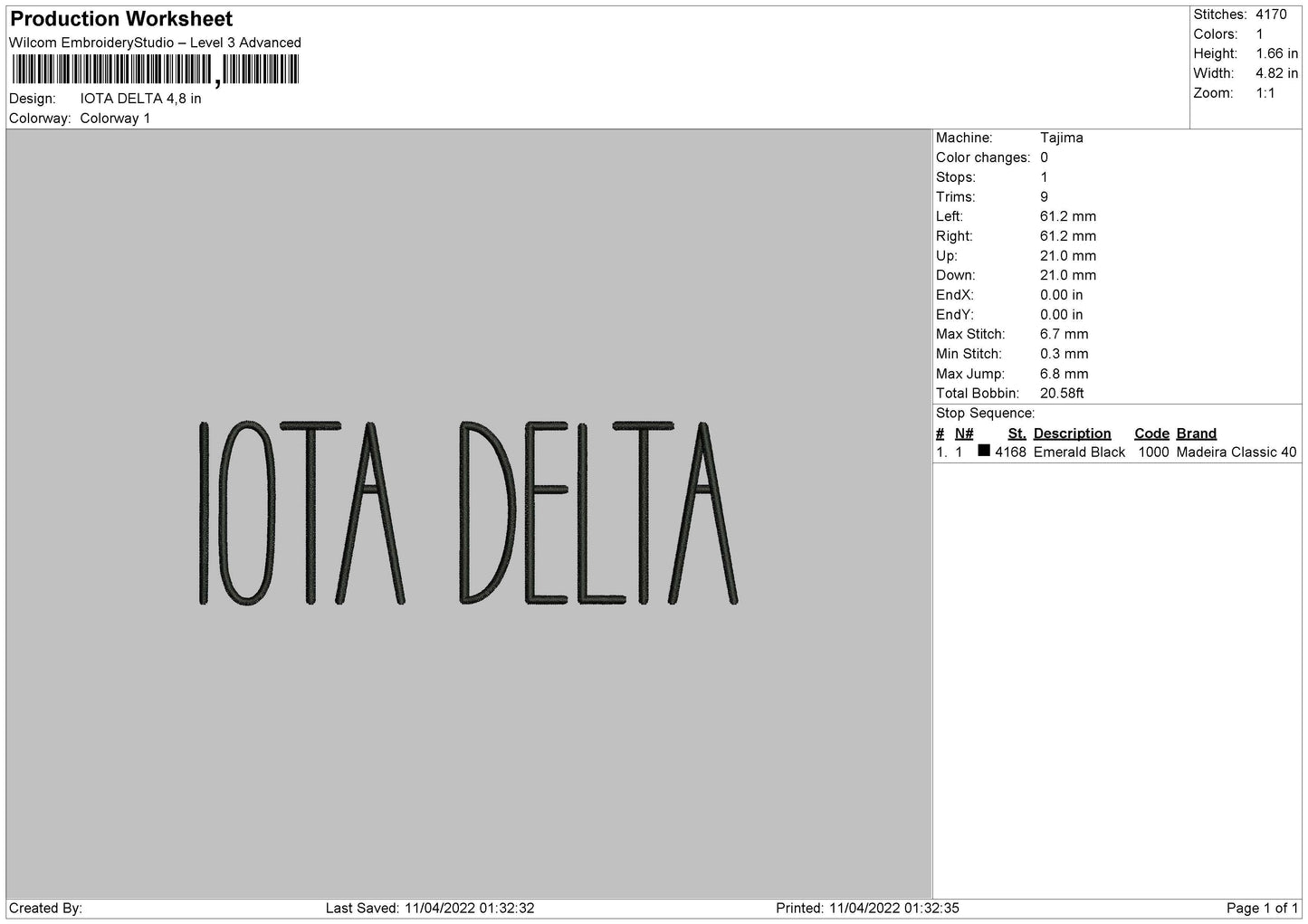 Iota Delta Embroidery File 4 size