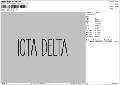 Iota Delta Embroidery File 4 size