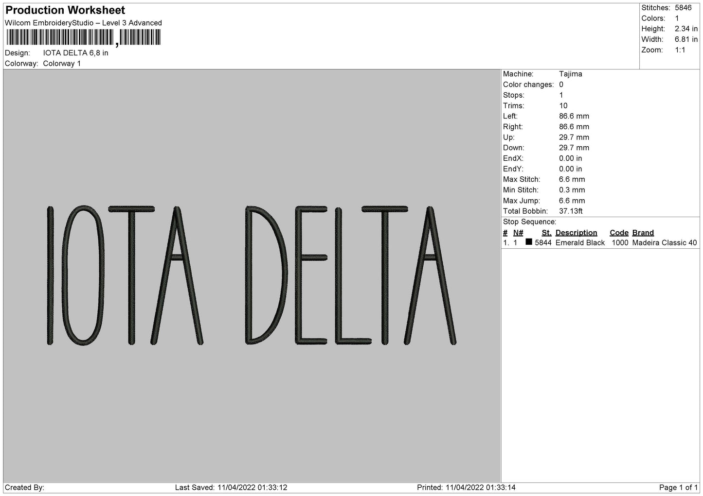 Iota Delta Embroidery File 4 size