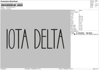 Iota Delta Embroidery File 4 size
