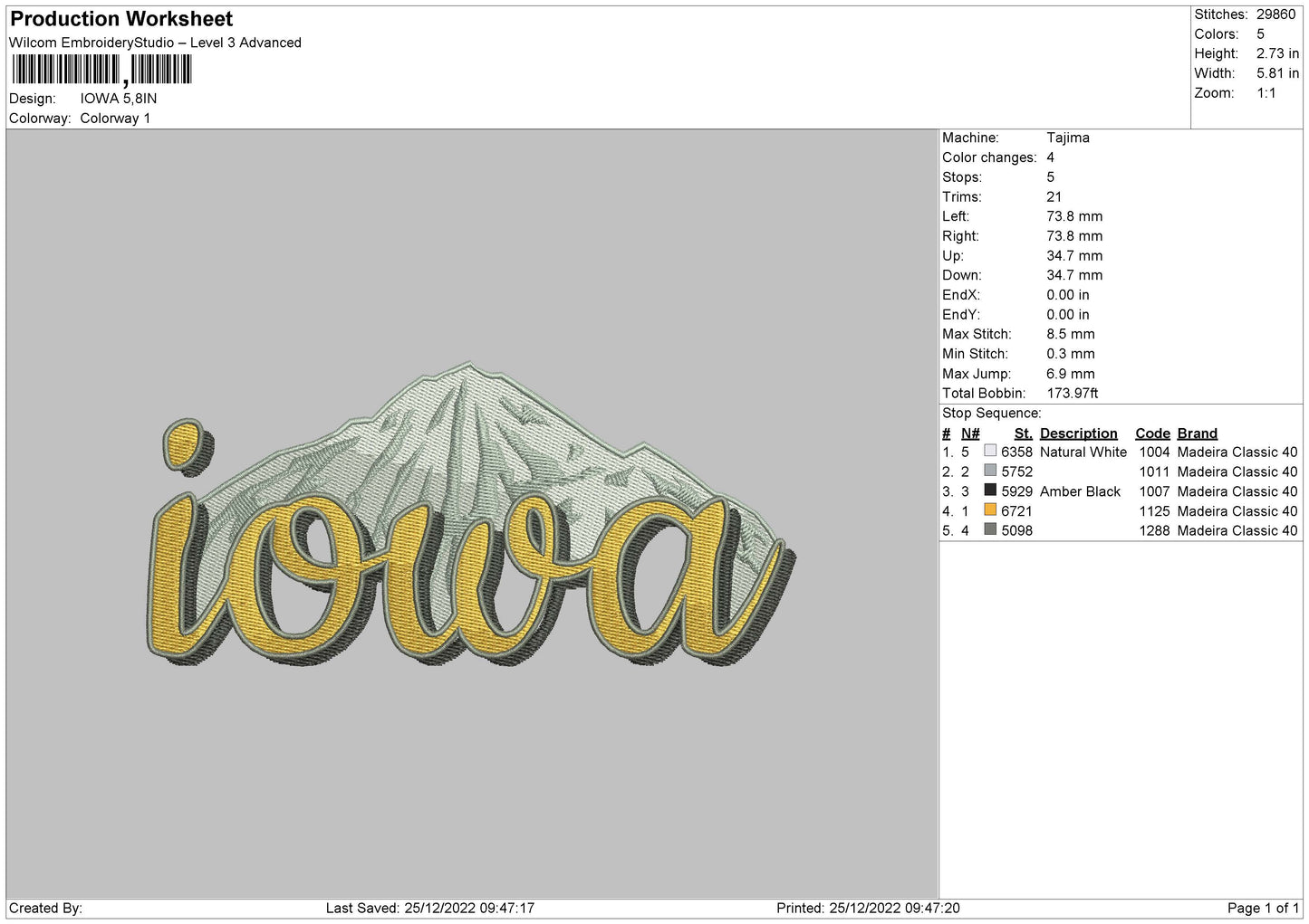 Iowa Embroidery File 6 sizes
