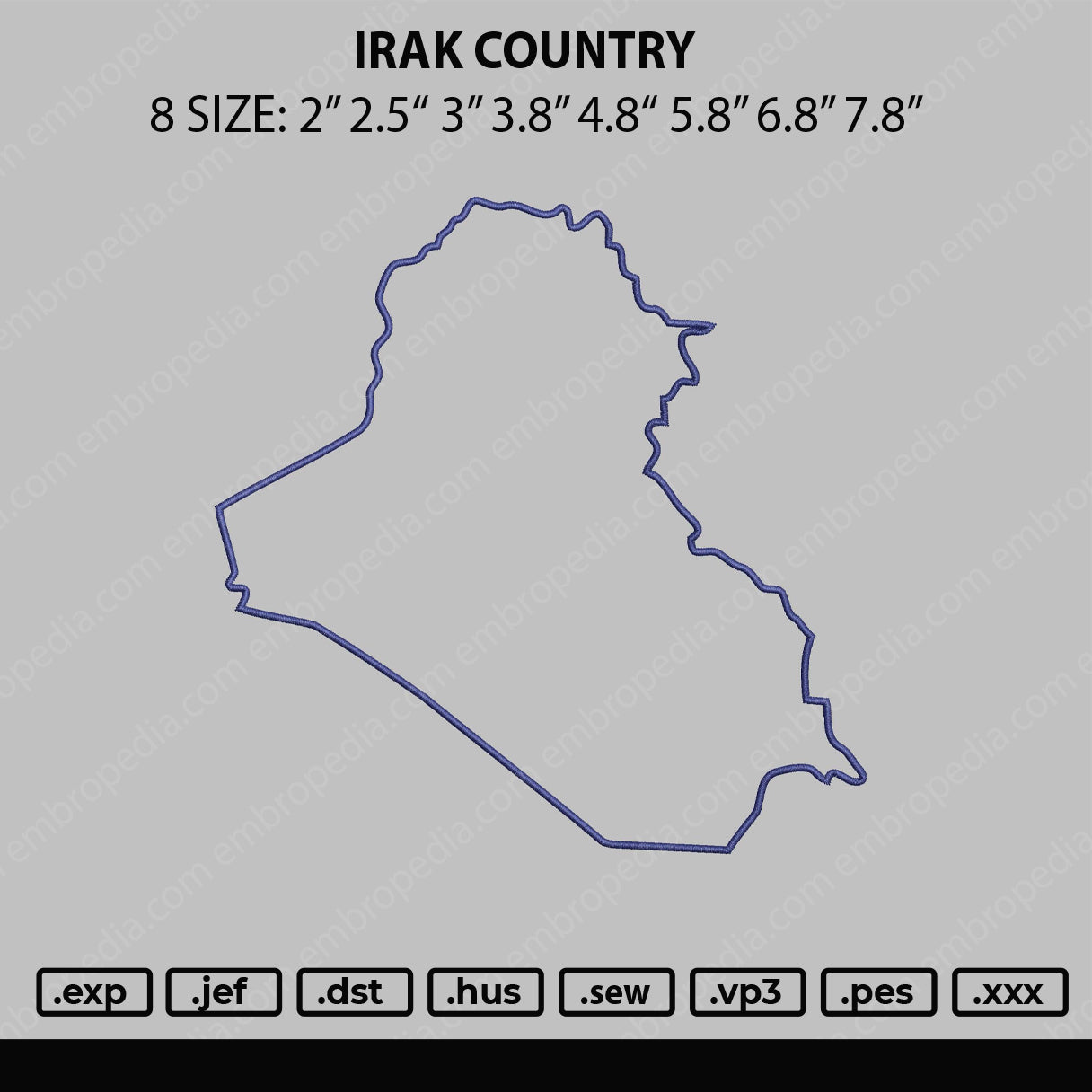 Irak Country Embroidery File 8 sizes