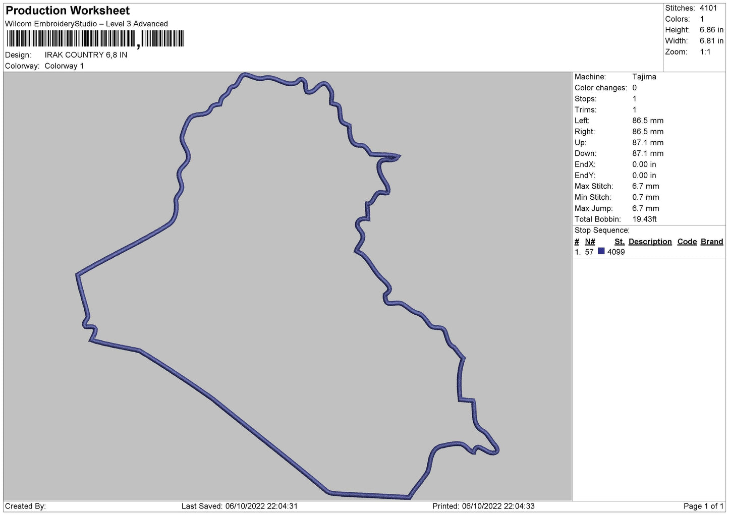 Irak Country Embroidery File 8 sizes