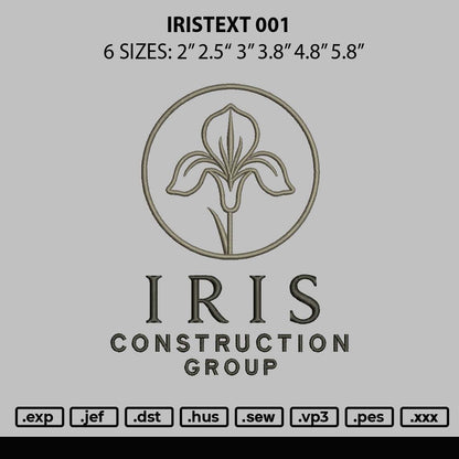 Iristext 001 Embroidery File 6 sizes