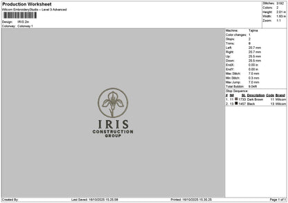Iristext 001 Embroidery File 6 sizes
