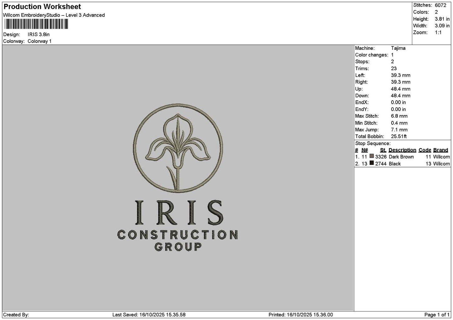 Iristext 001 Embroidery File 6 sizes
