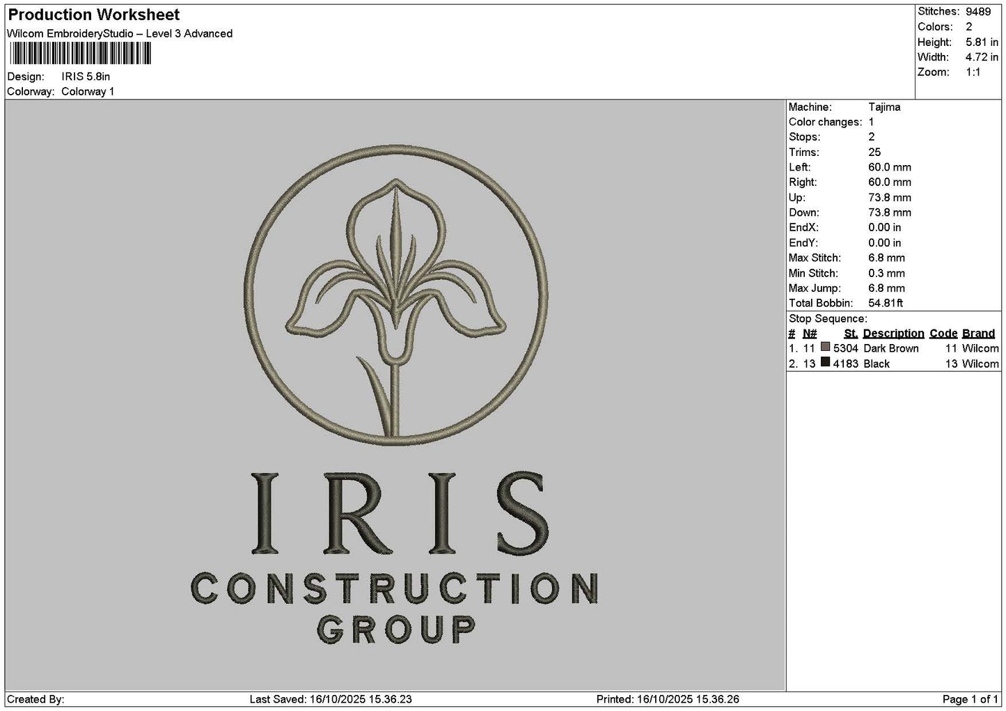 Iristext 001 Embroidery File 6 sizes