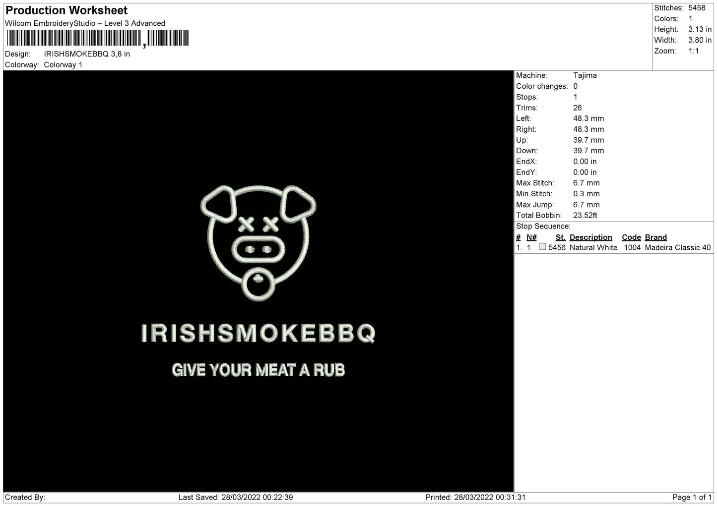 IrishSmokedBBQ Embroidery File 4 size