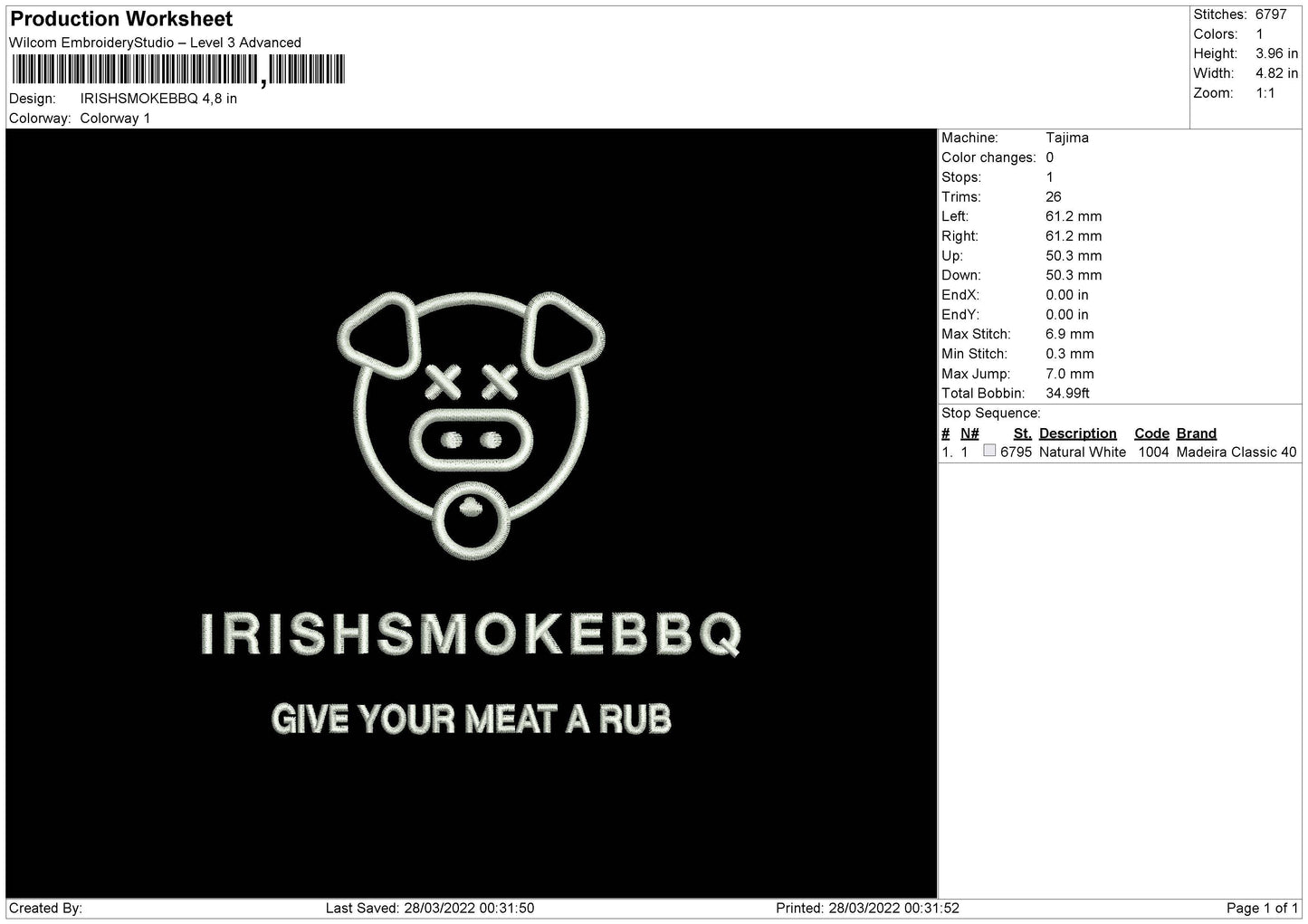 IrishSmokedBBQ Embroidery File 4 size