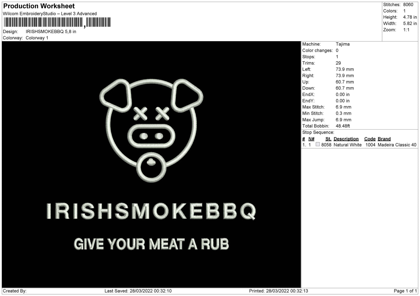 IrishSmokedBBQ Embroidery File 4 size