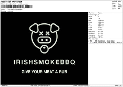 IrishSmokedBBQ Embroidery File 4 size