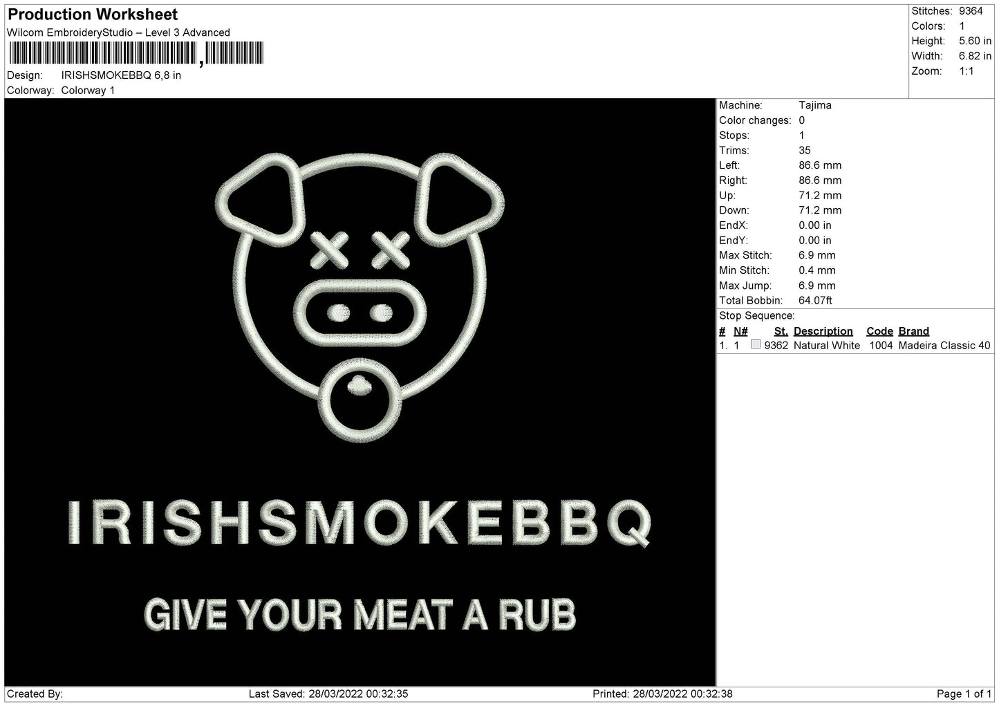 IrishSmokedBBQ Embroidery File 4 size