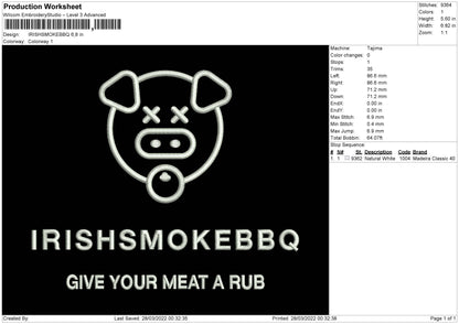 IrishSmokedBBQ Embroidery File 4 size