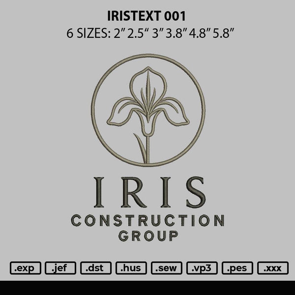 Iristext 001 Embroidery File 6 sizes
