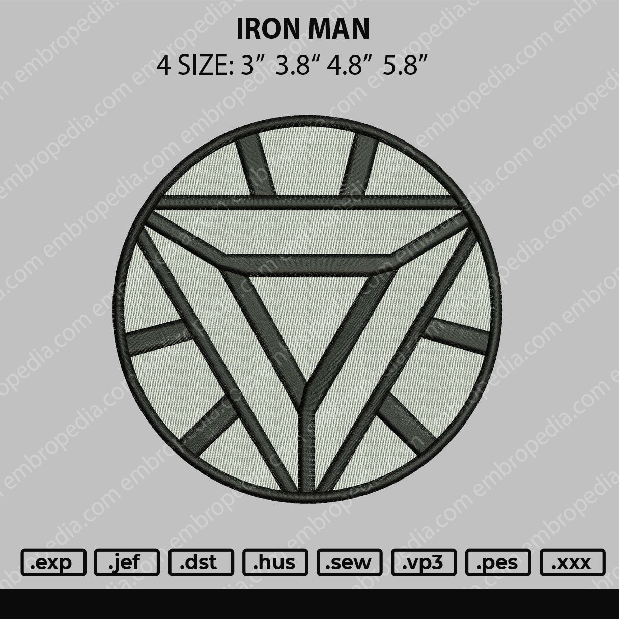 Iron Man Embroidery File 4 size