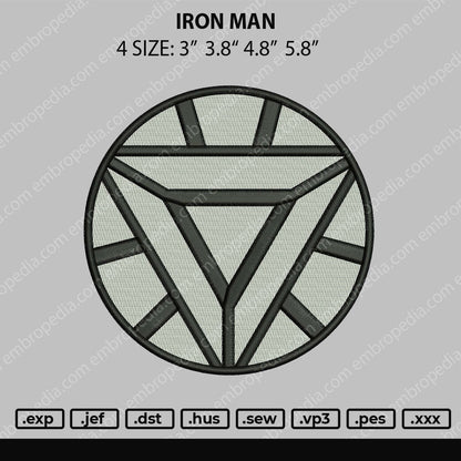 Iron Man Embroidery File 4 size