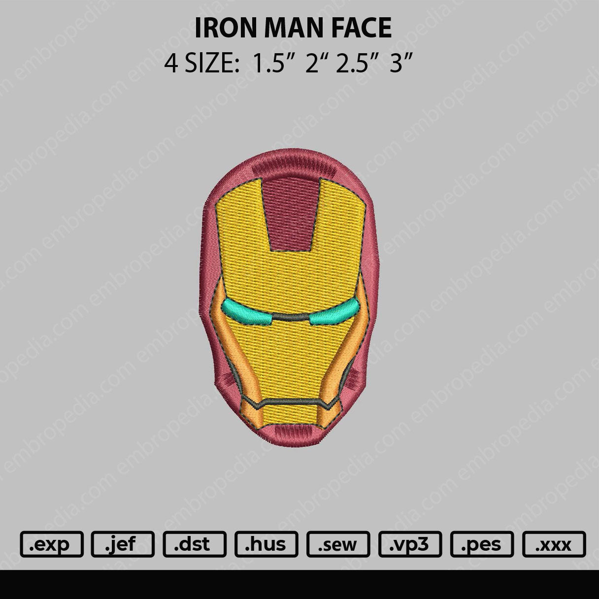 Iron Man Face Embroidery File 4 size