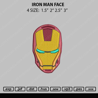 Iron Man Face Embroidery File 4 size