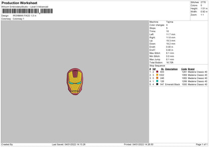 Iron Man Face Embroidery File 4 size