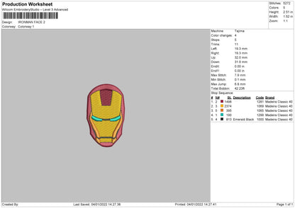 Iron Man Face Embroidery File 4 size