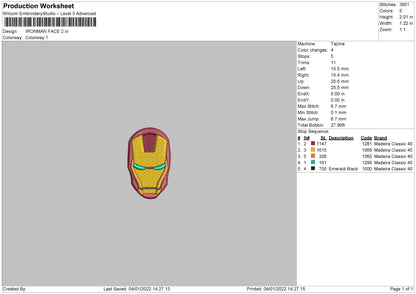 Iron Man Face Embroidery File 4 size