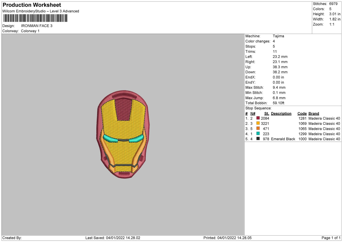 Iron Man Face Embroidery File 4 size
