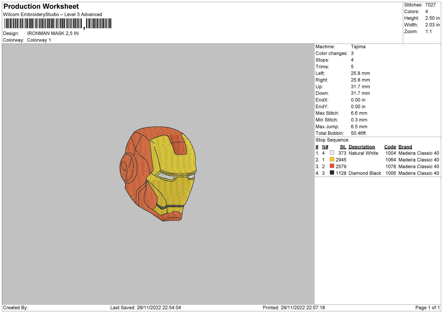 Iron Mask Embroidery File 6 sizes