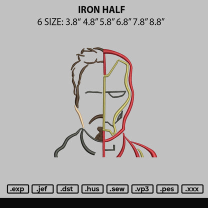 Iron Half Embroidery File 6 sizes