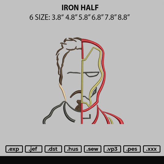 Iron Half Embroidery File 6 sizes