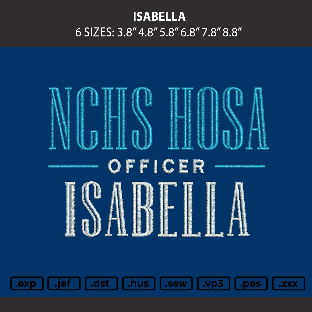 Isabella Embroidery Machine Design File 6 sizes