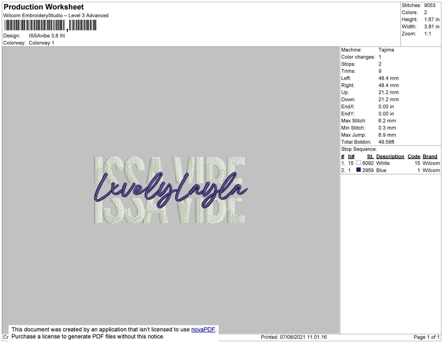 Issavibe 001 Embroidery File 4 Size
