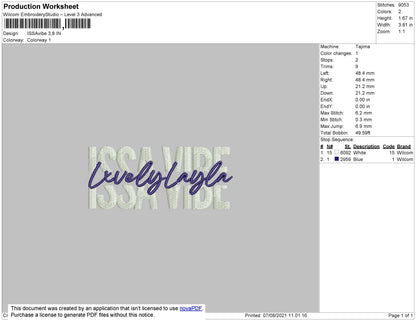 Issavibe 001 Embroidery File 4 Size