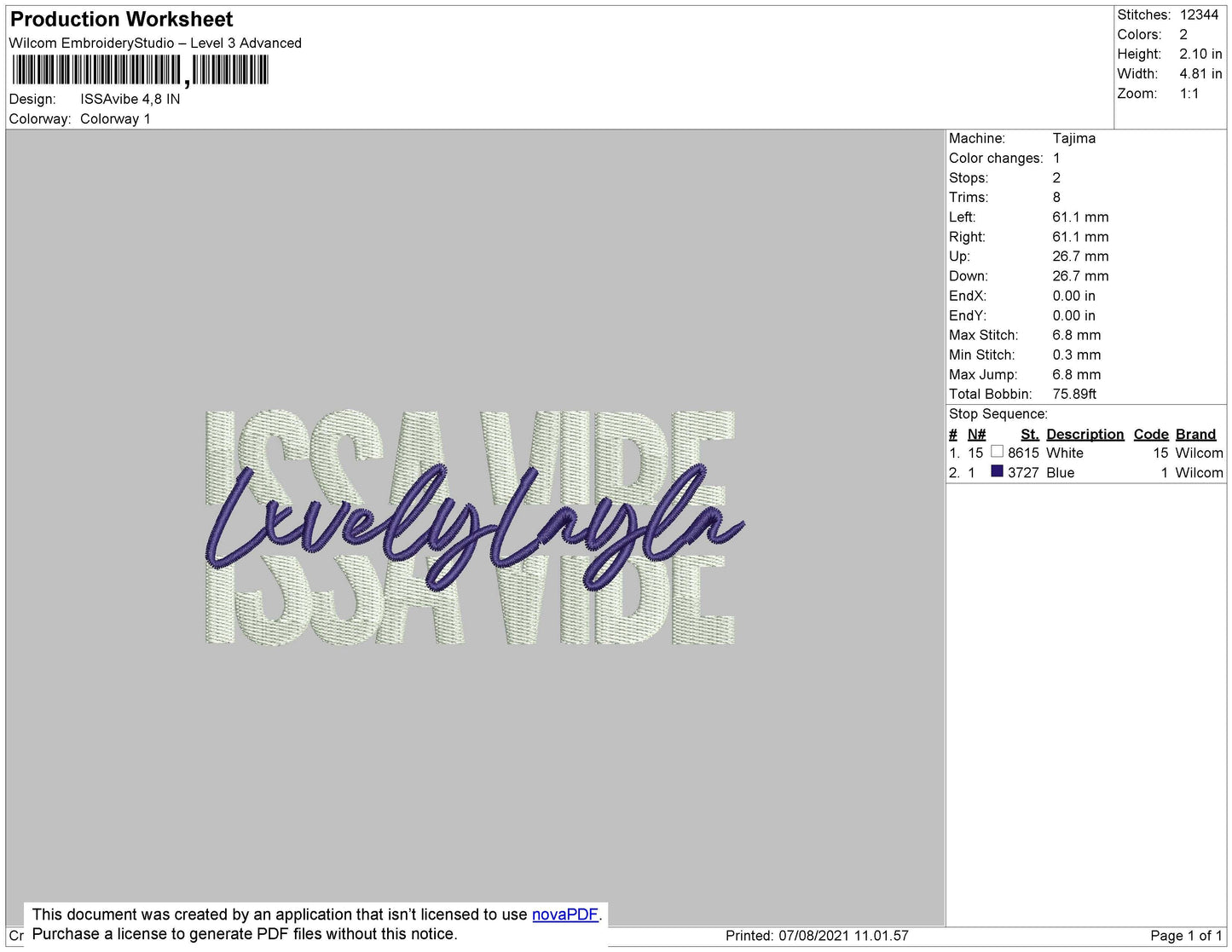 Issavibe 001 Embroidery File 4 Size