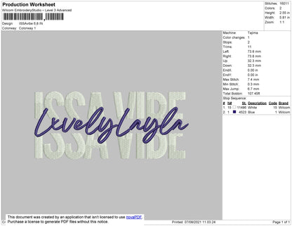 Issavibe 001 Embroidery File 4 Size