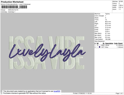 Issavibe 001 Embroidery File 4 Size