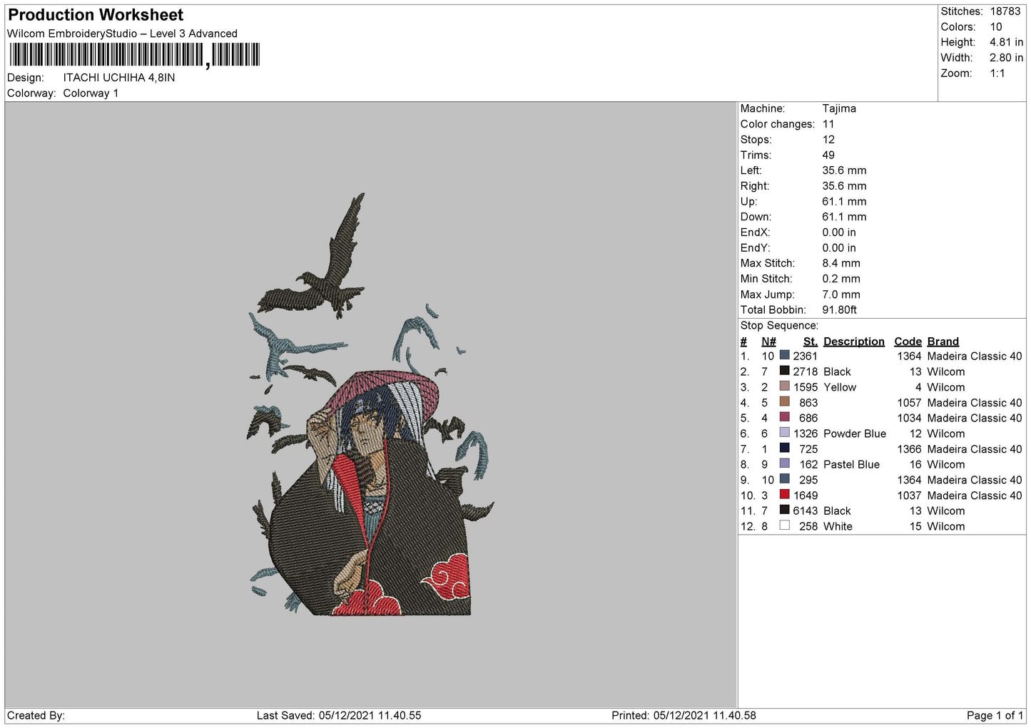 Itachi Uchiha Embroidery File 4 size