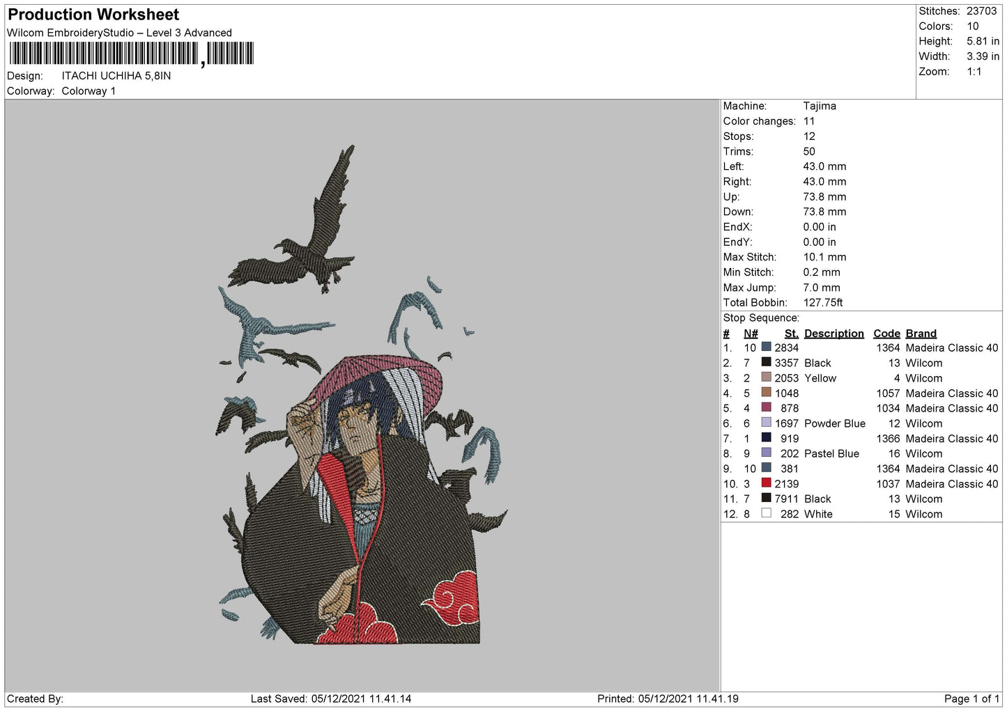 Itachi Uchiha Embroidery File 4 size