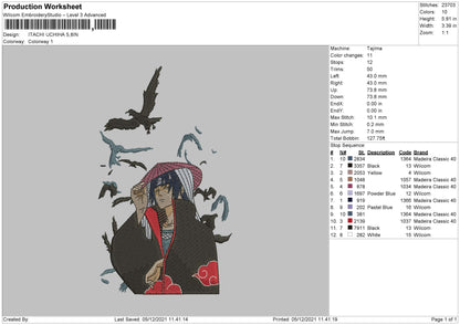 Itachi Uchiha Embroidery File 4 size