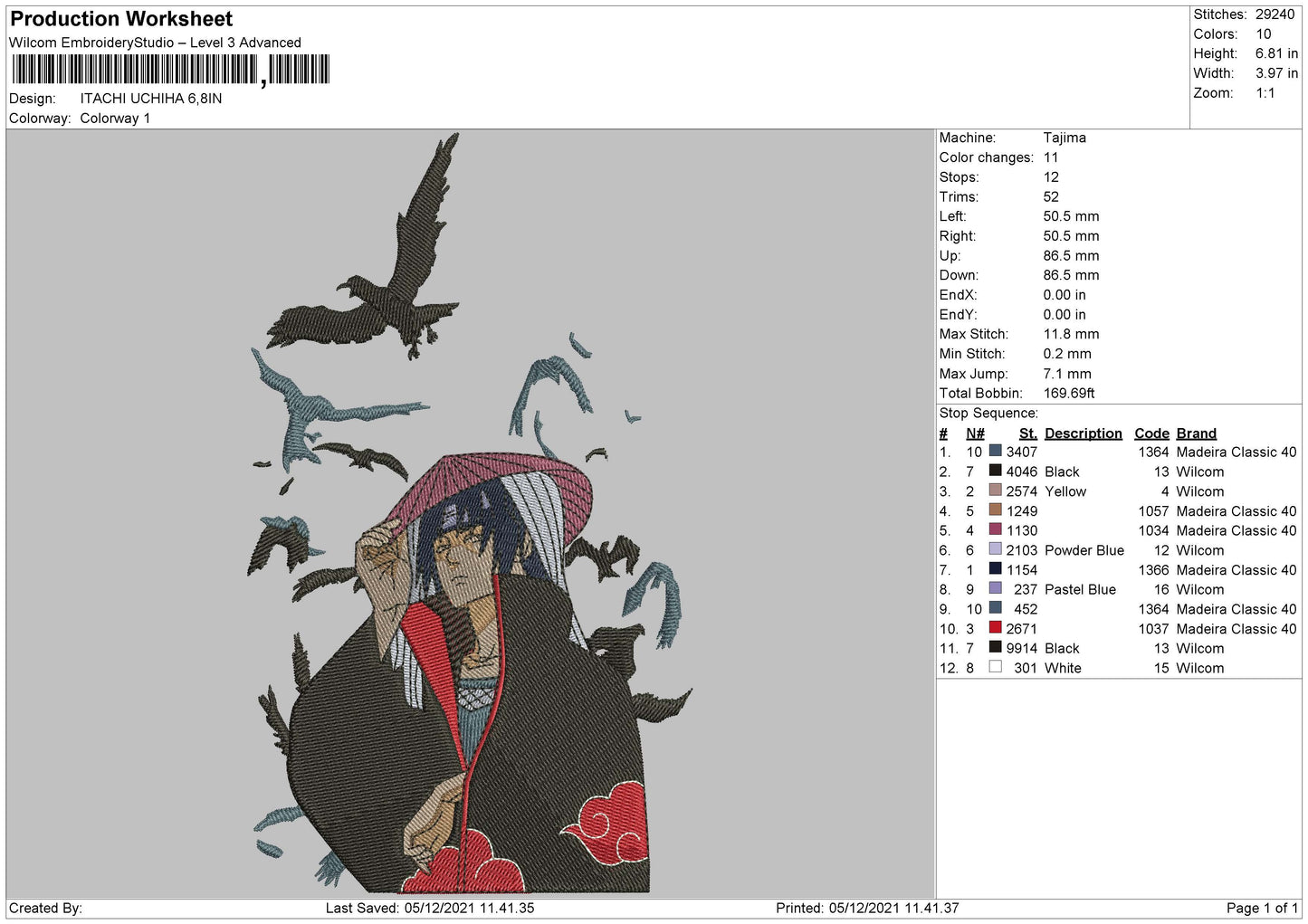 Itachi Uchiha Embroidery File 4 size